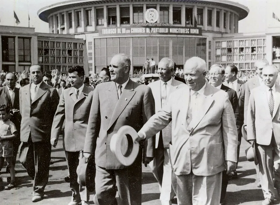 Gheorghiu-Dej and Khrushchev at Bucharest Baneasa Airport, June 1960