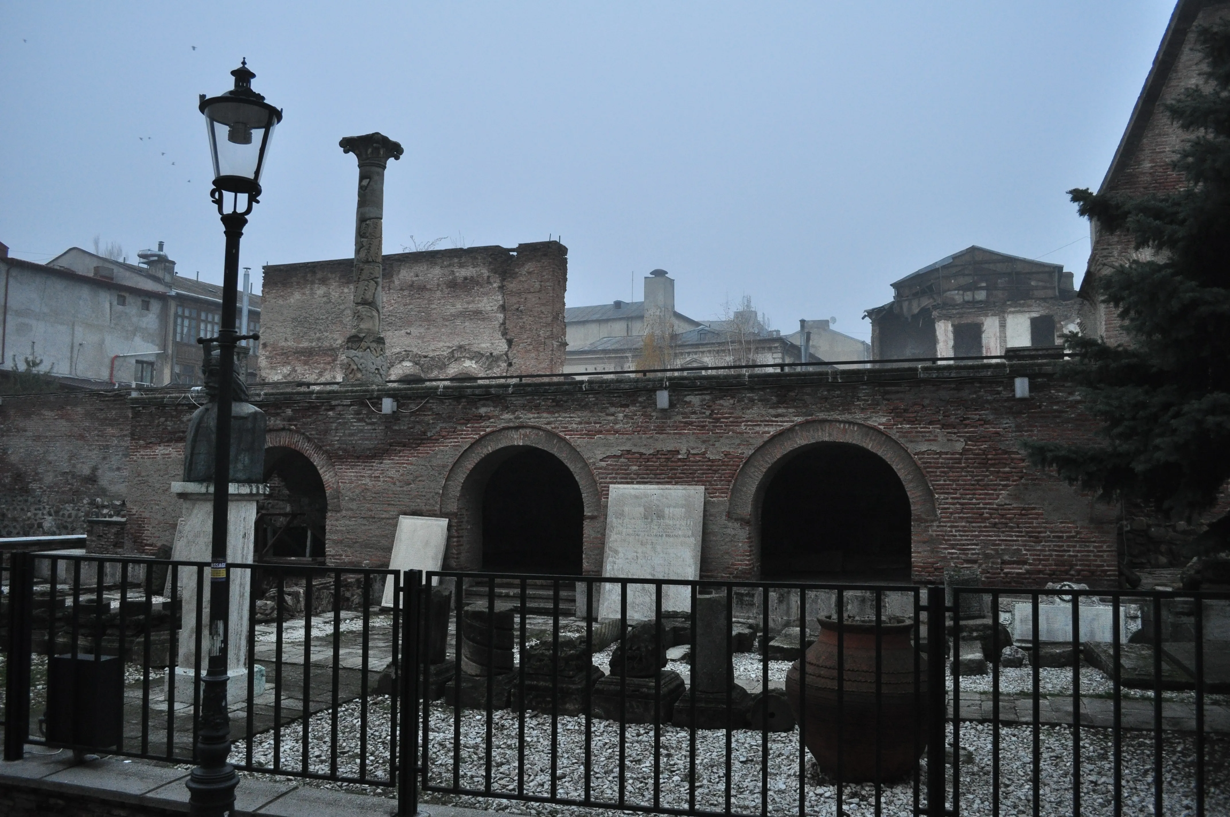 Curtea Veche (Old Court) ruins at dawn in Bucharest