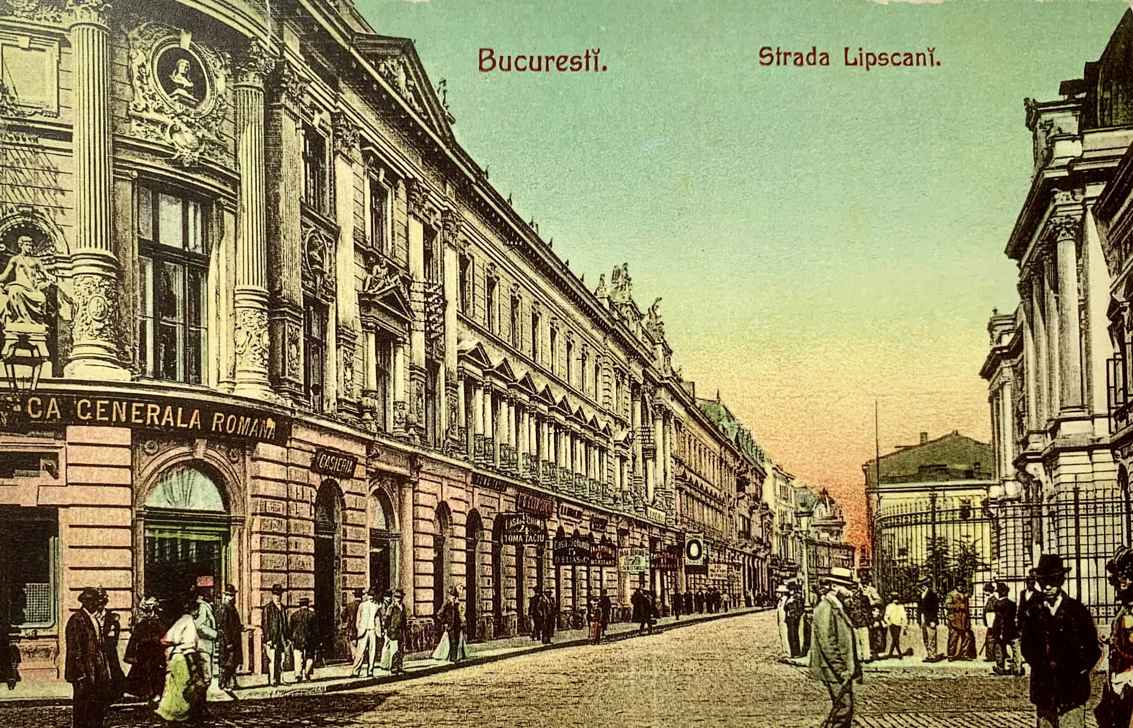 Postal card of Strada Lipscani in Bucharest around 1900