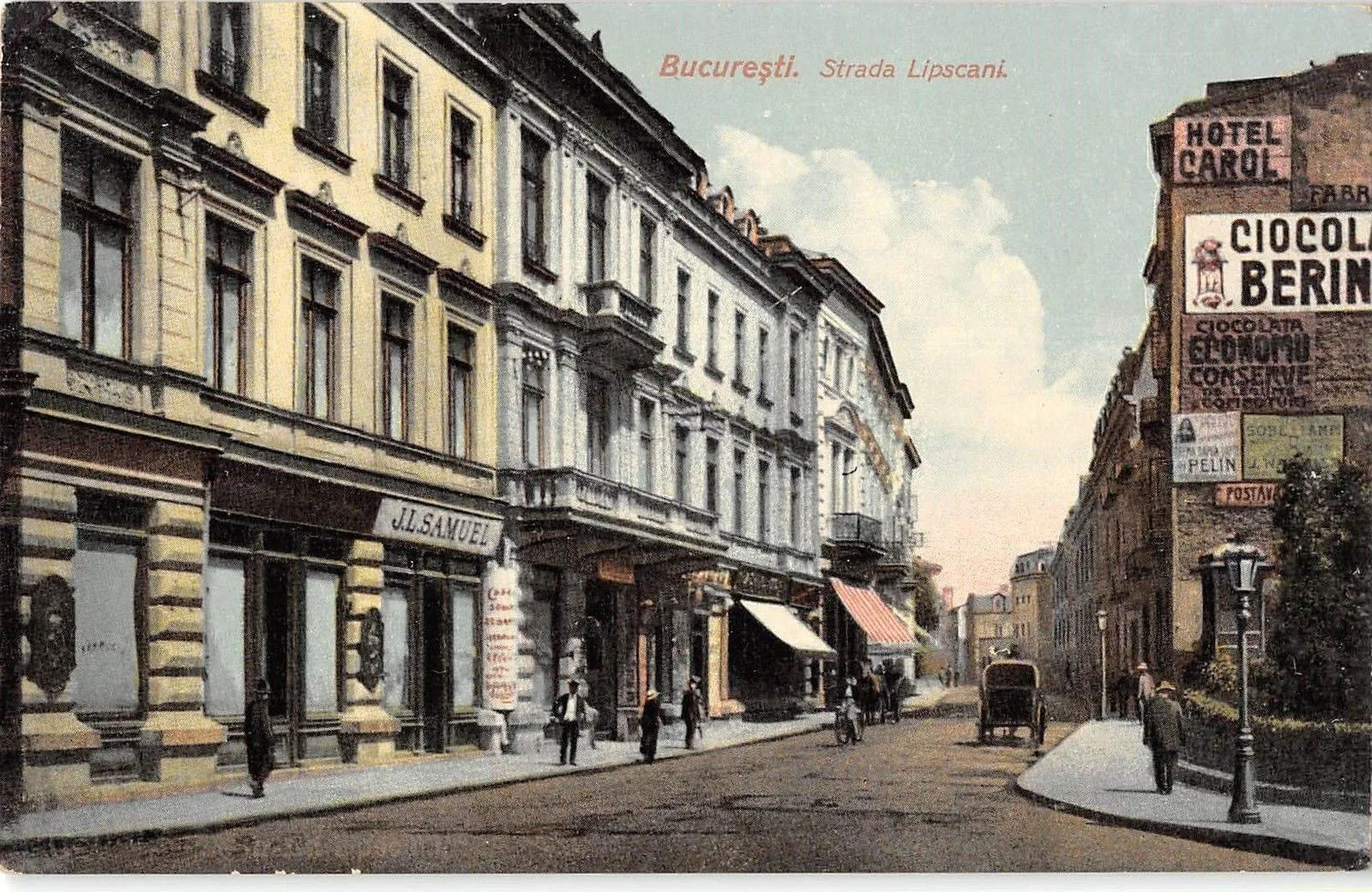 Postcard of Strada Lipscani near the intersection with Calea Victoriei, circa 1900