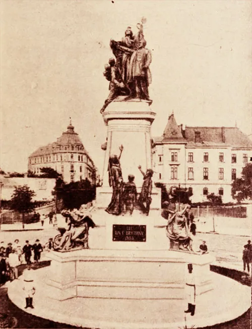 The Ion C. Bratianu Monument in Piata Universitatii, Bucharest, interwar period